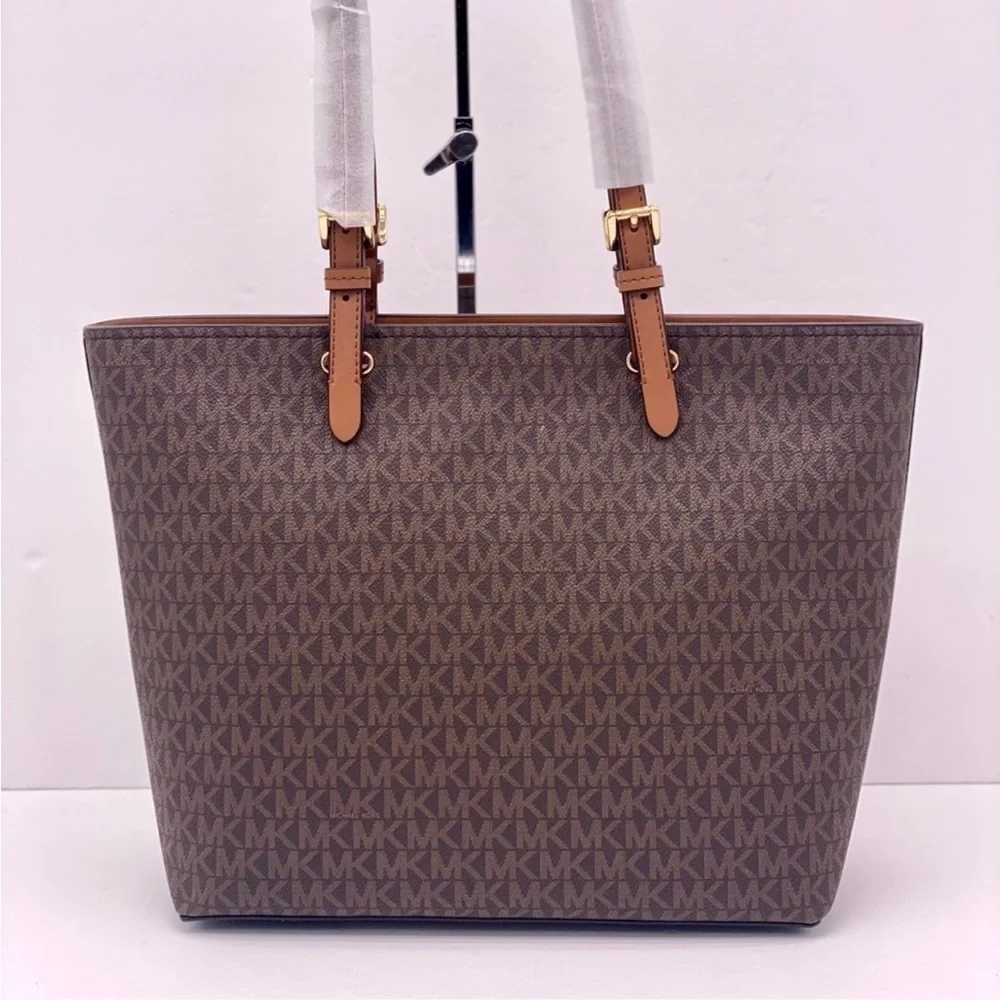 Michael Kors Signature Double Pocket Tote Shoulder Bag Brown